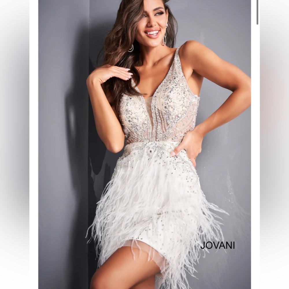 NWT Jovani sequin feather mini dress 04042